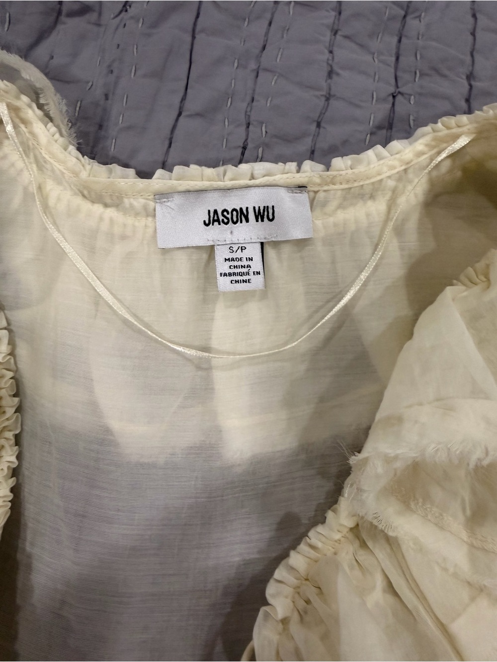 Jason Wu Cream Ruffle Tie-Front Sheer Blouse - Picture 2 of 3